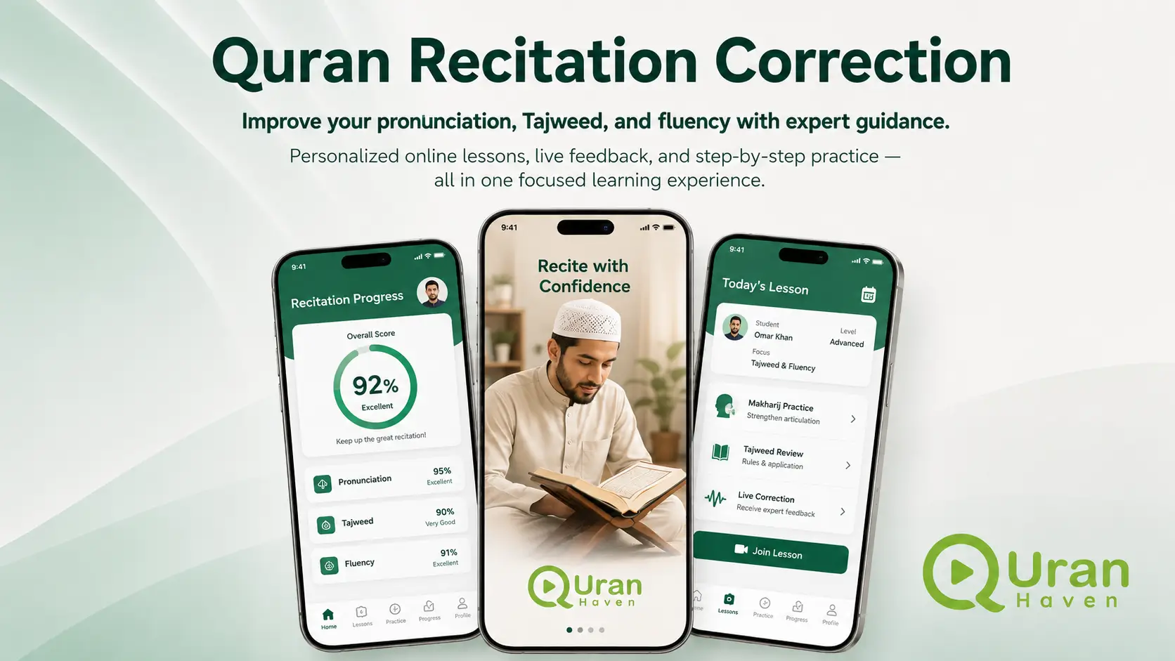 tudent improving Quran recitation with an online Tajweed teacher